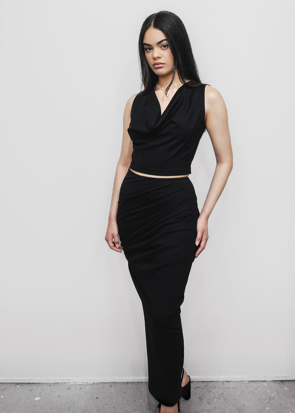 Cowl Neck Sleeveless Top 2-in-1 in Black
