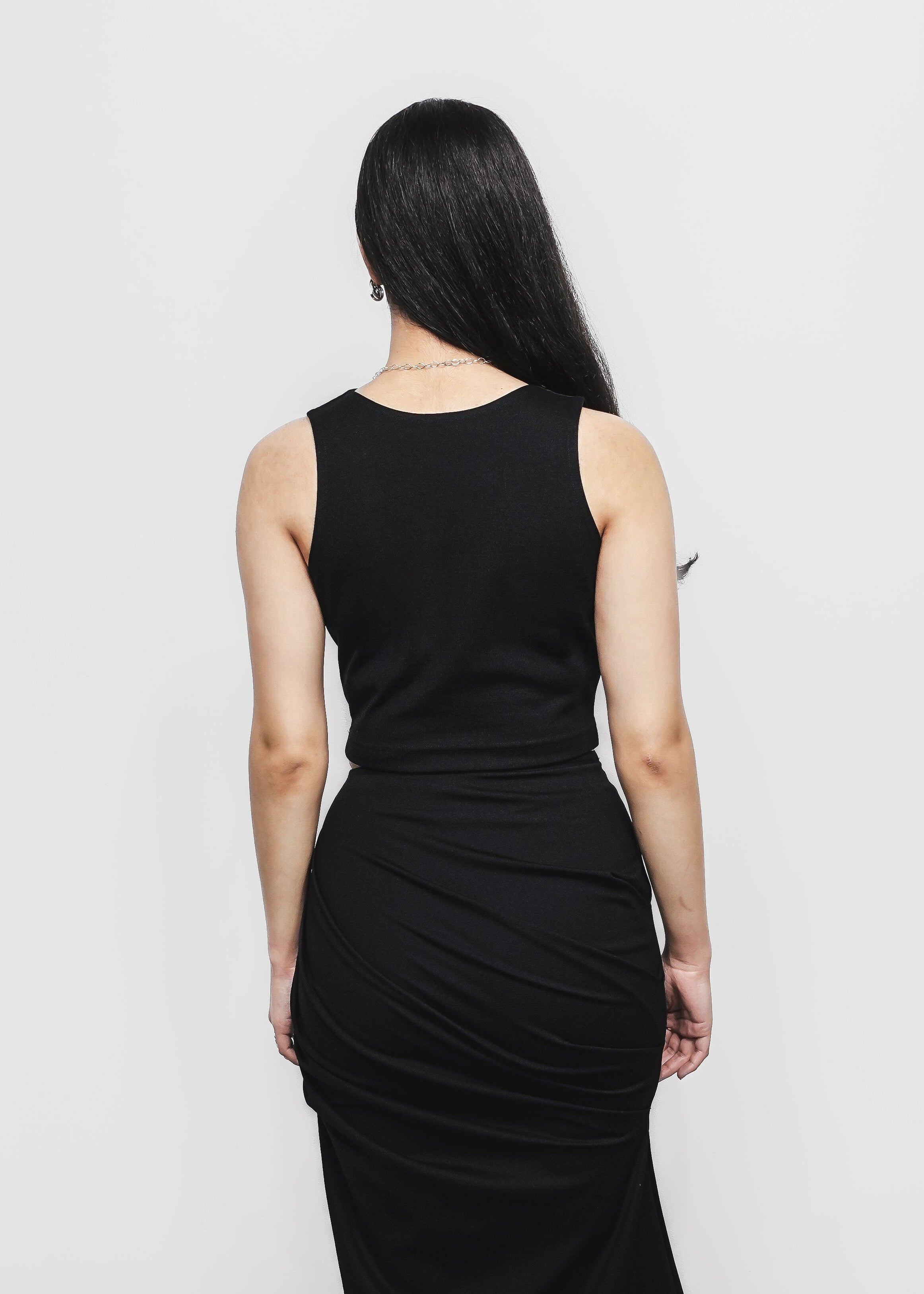 Cowl Neck Sleeveless Top 2-in-1 in Black