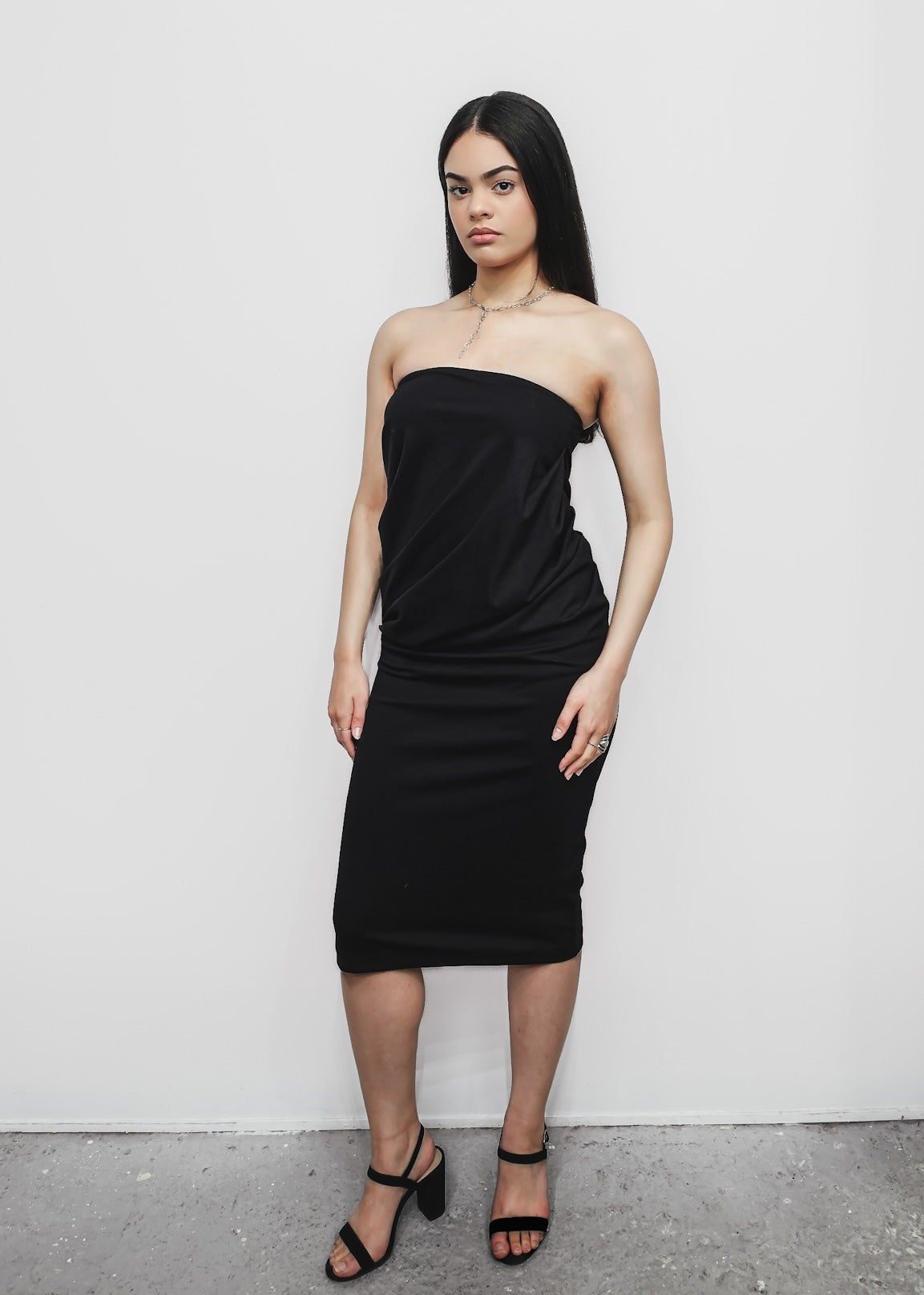 Ruched Skirt Dress 2-in-1 in Black