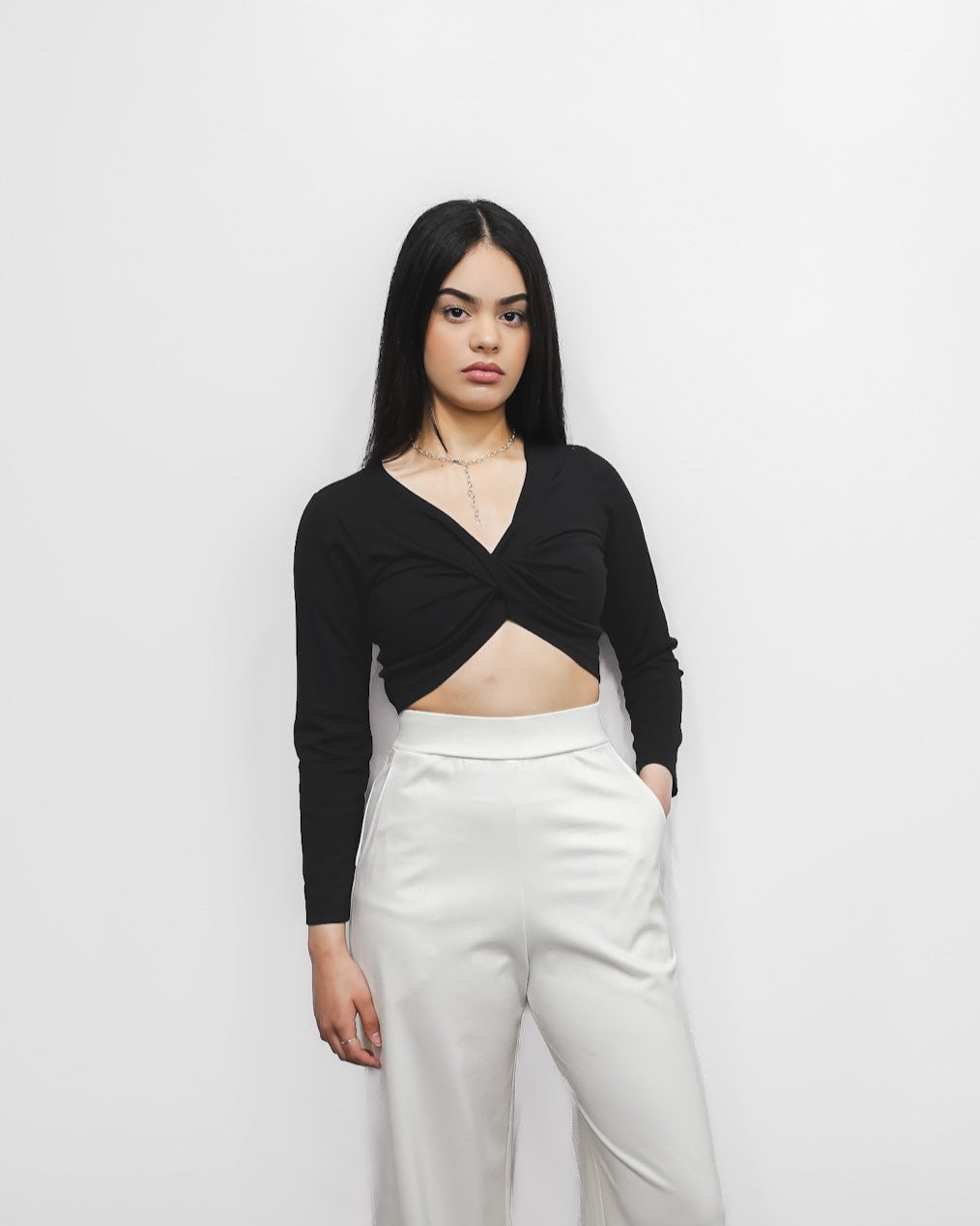 Twist Top Long Sleeve 2-in-1 in Black