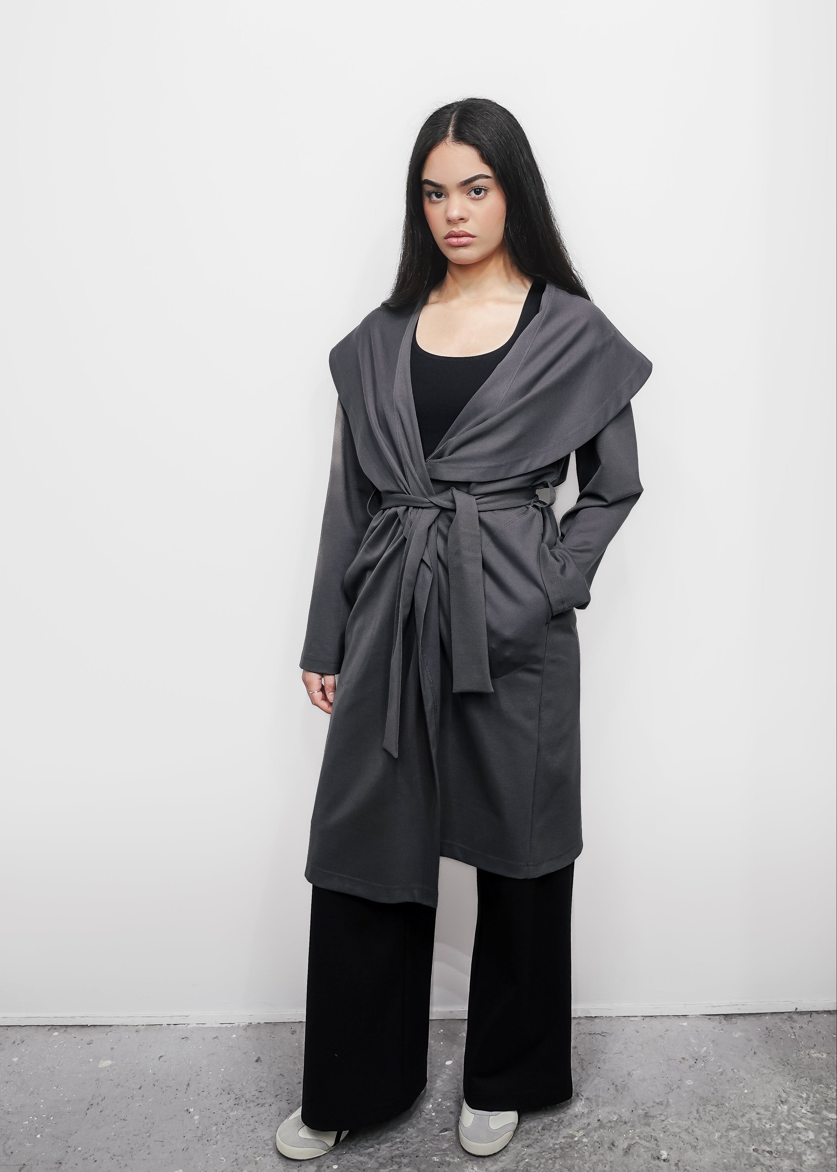 Shawl Collar Trench Coat in Pewter