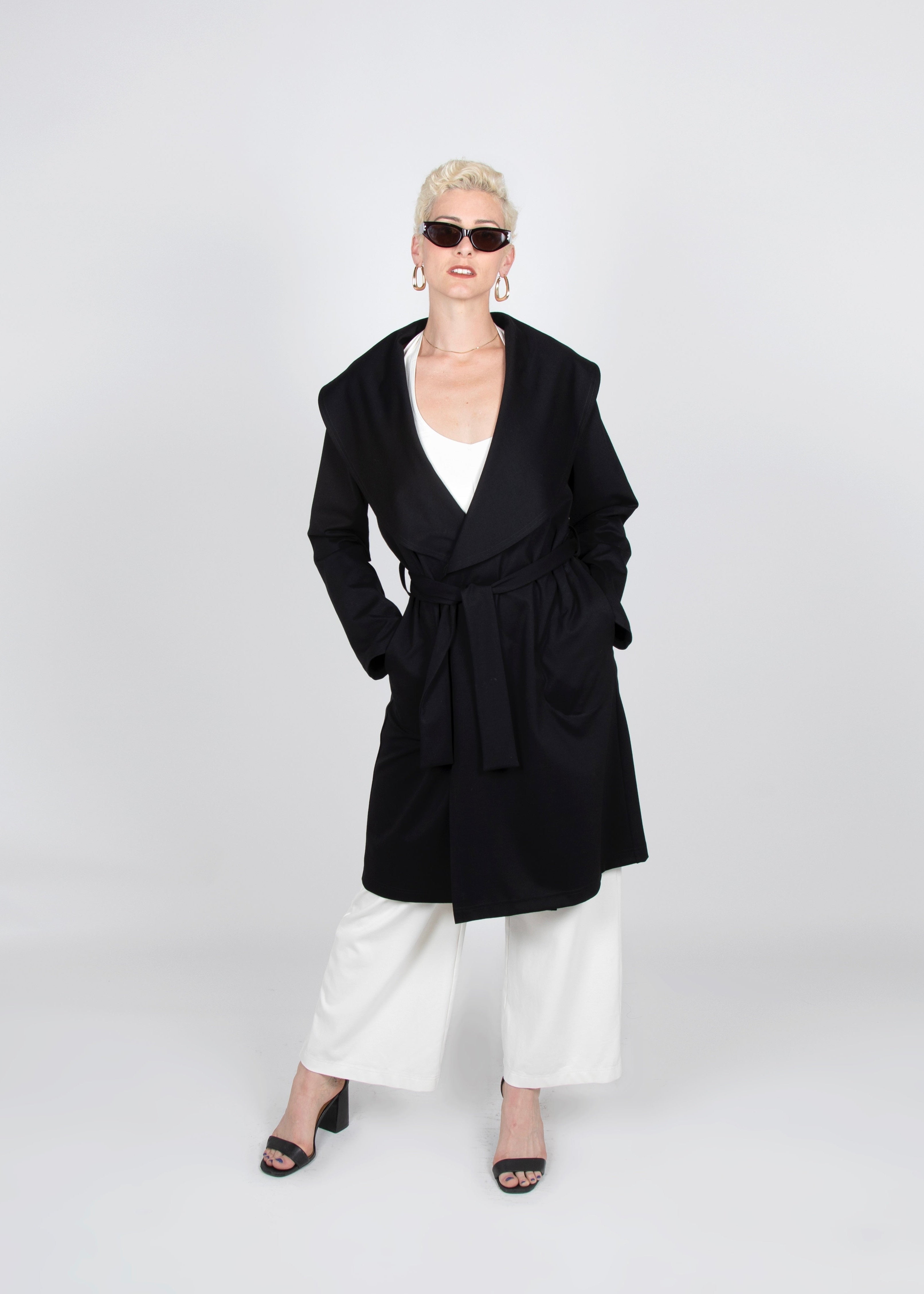 Shawl Collar Trench Coat in Black