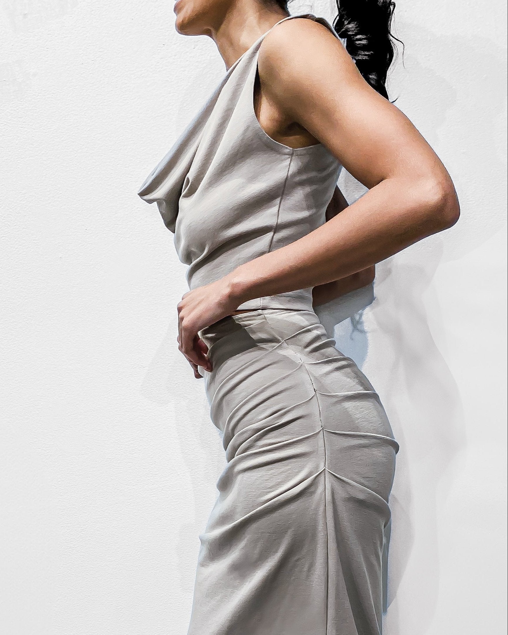 Cowl Neck Sleeveless Top 2-in-1 in Taupe