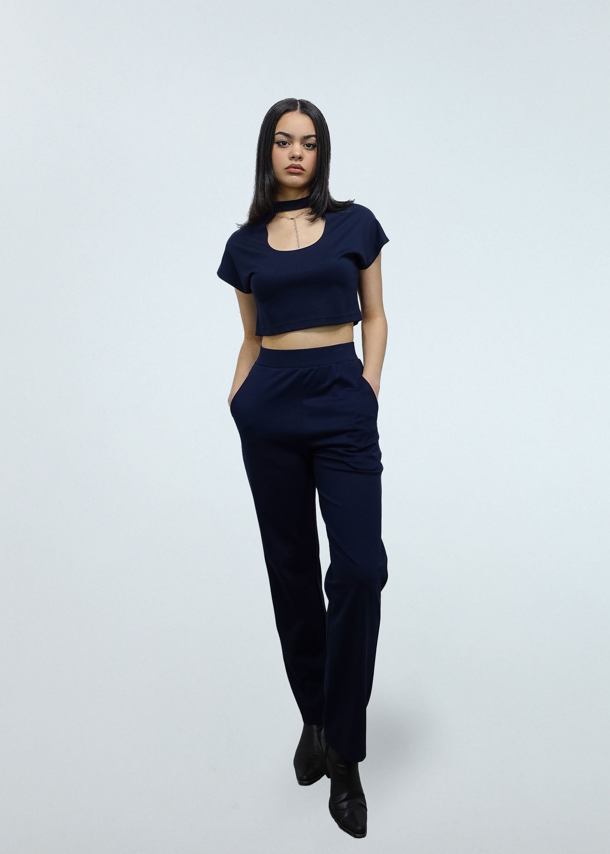 Egret Crop Cap Sleeve 2-in-1 in Navy