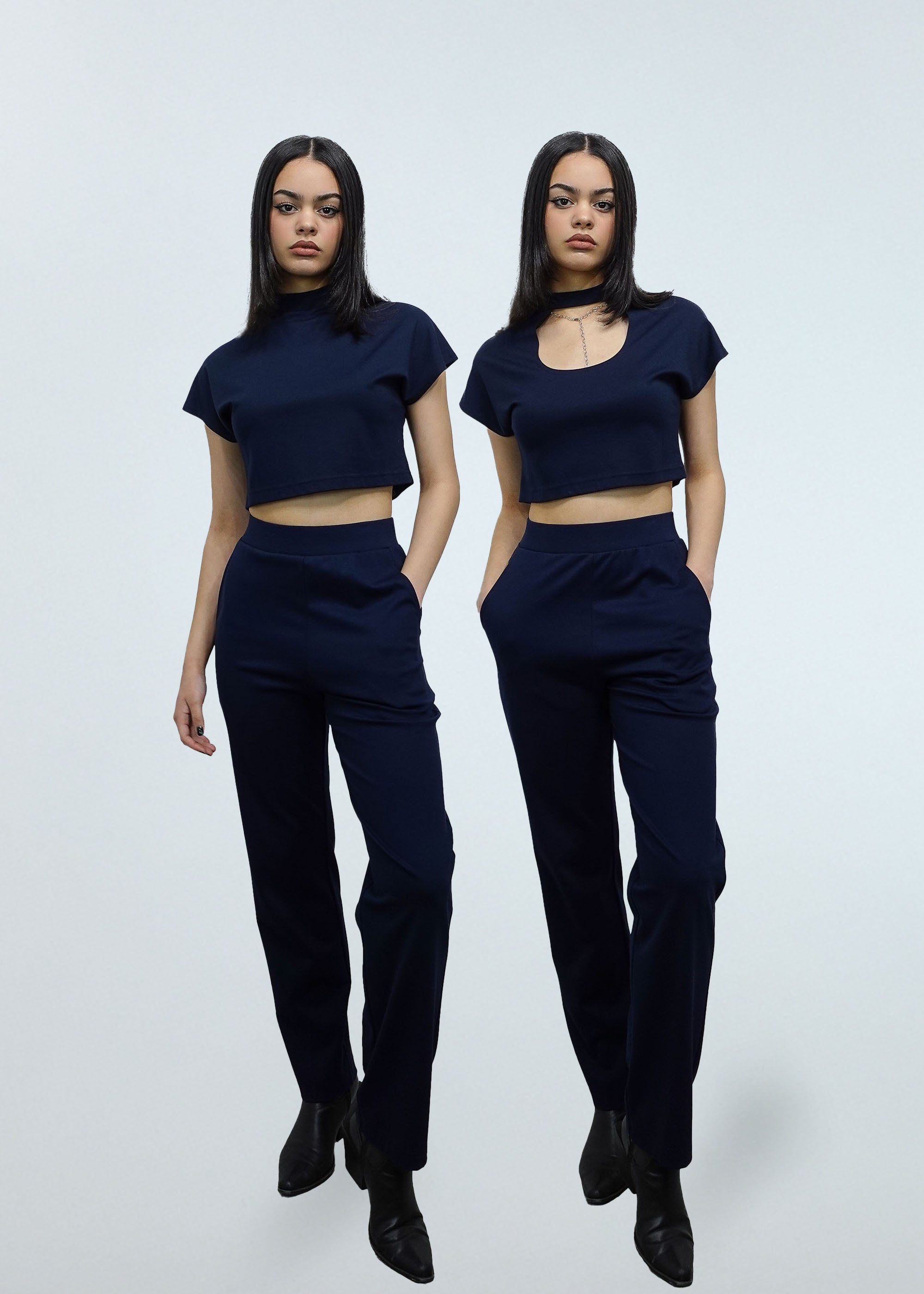 Egret Crop Cap Sleeve 2-in-1 in Navy