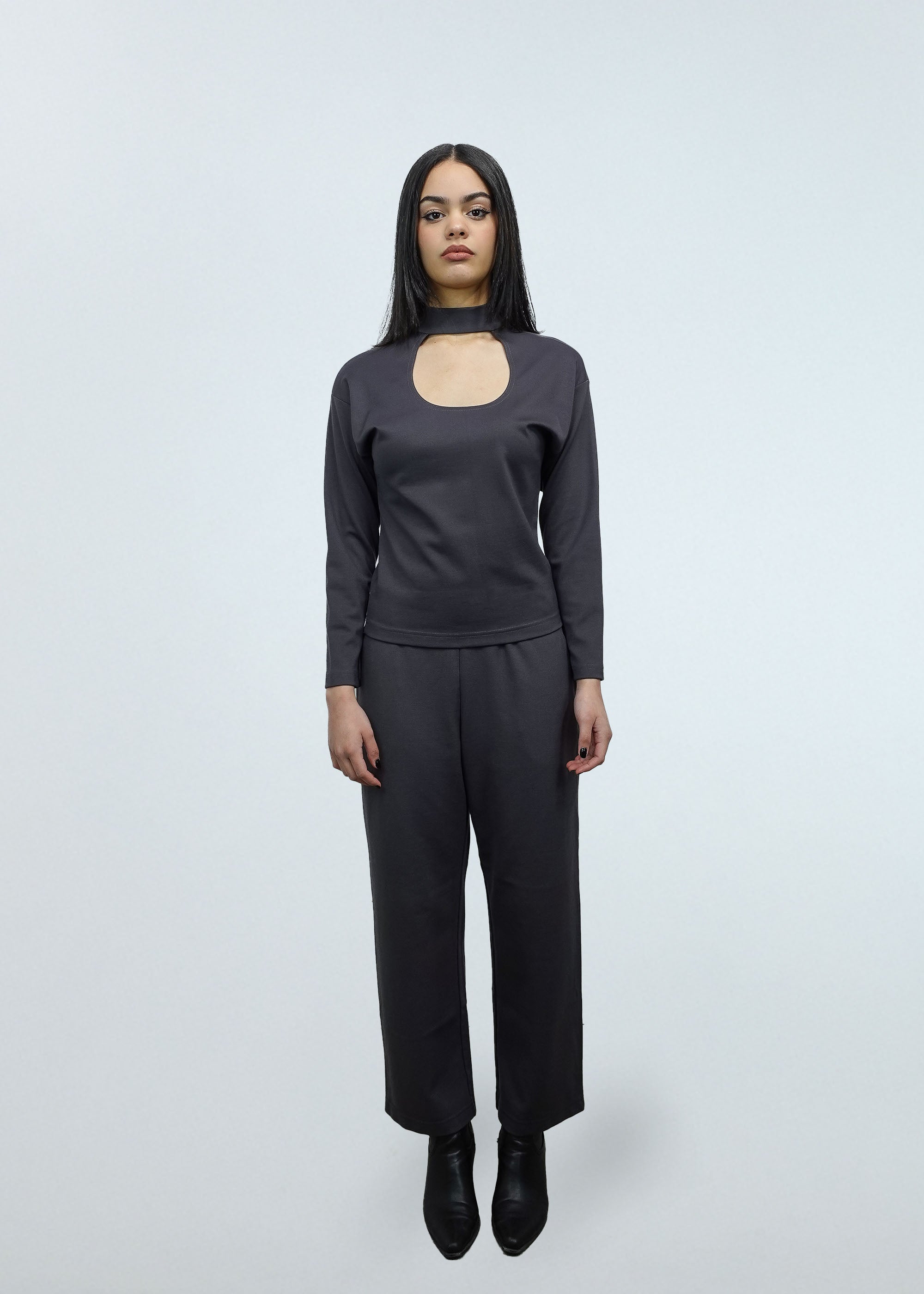 Egret Long Sleeve Top 2-in-1 in Pewter