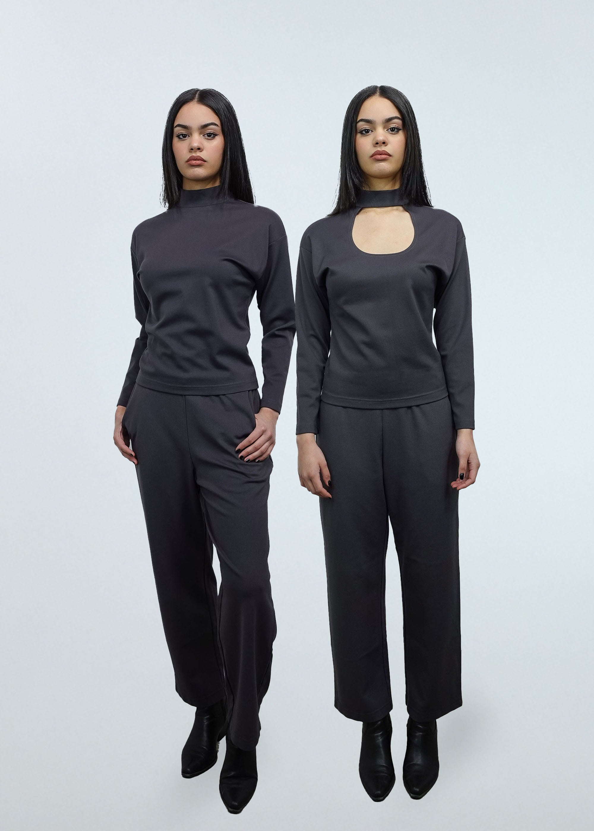 Egret Long Sleeve Top 2-in-1 in Pewter