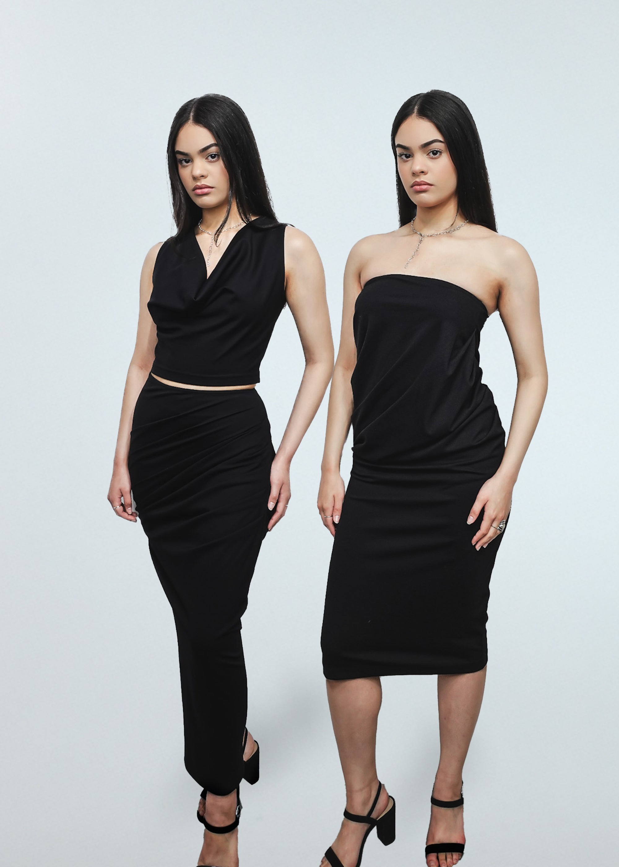 Ruched Skirt Dress 2-in-1 in Black