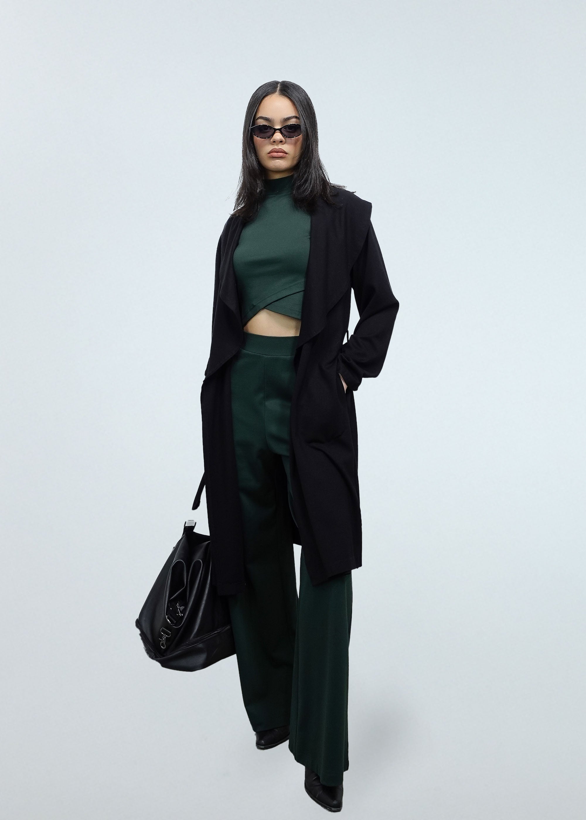 Shawl Collar Trench Coat in Black