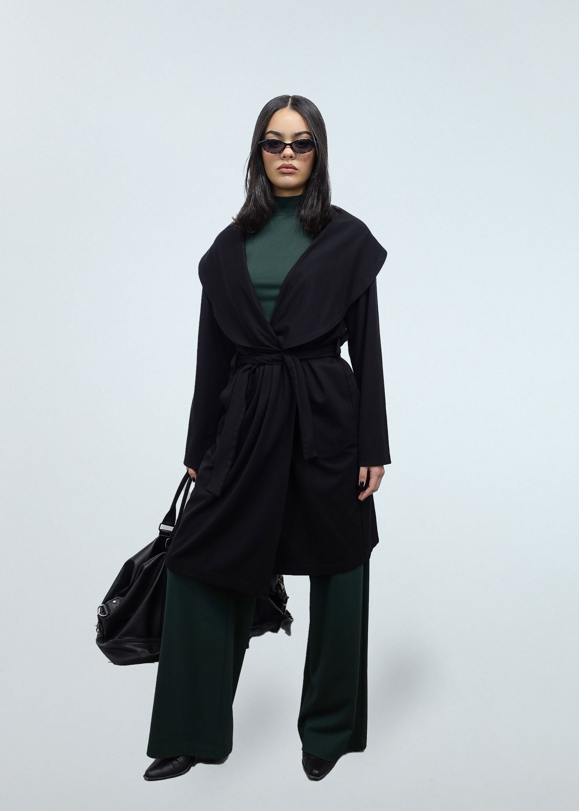 Shawl Collar Trench Coat in Black