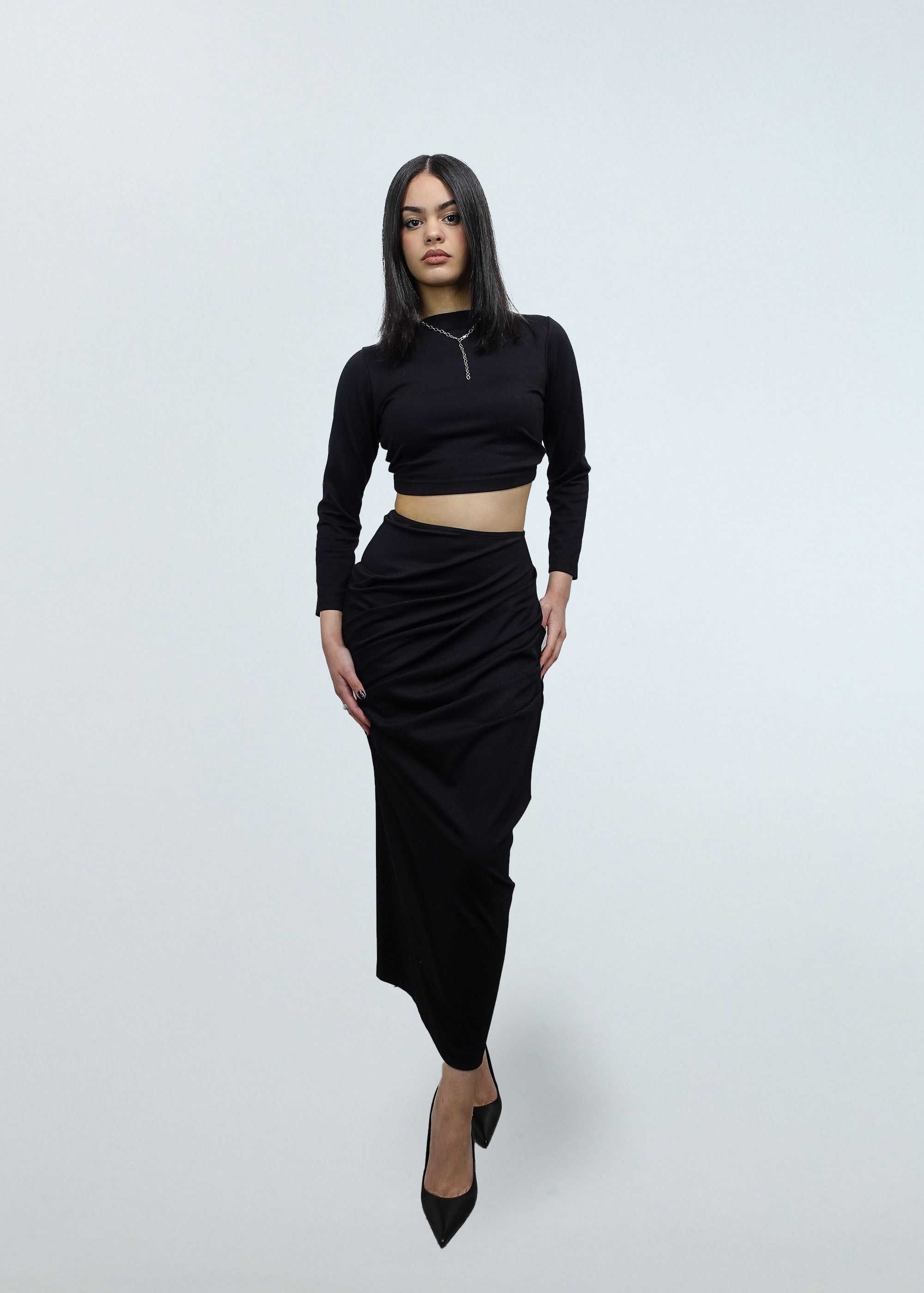 Ruched Skirt Dress 2-in-1 in Black