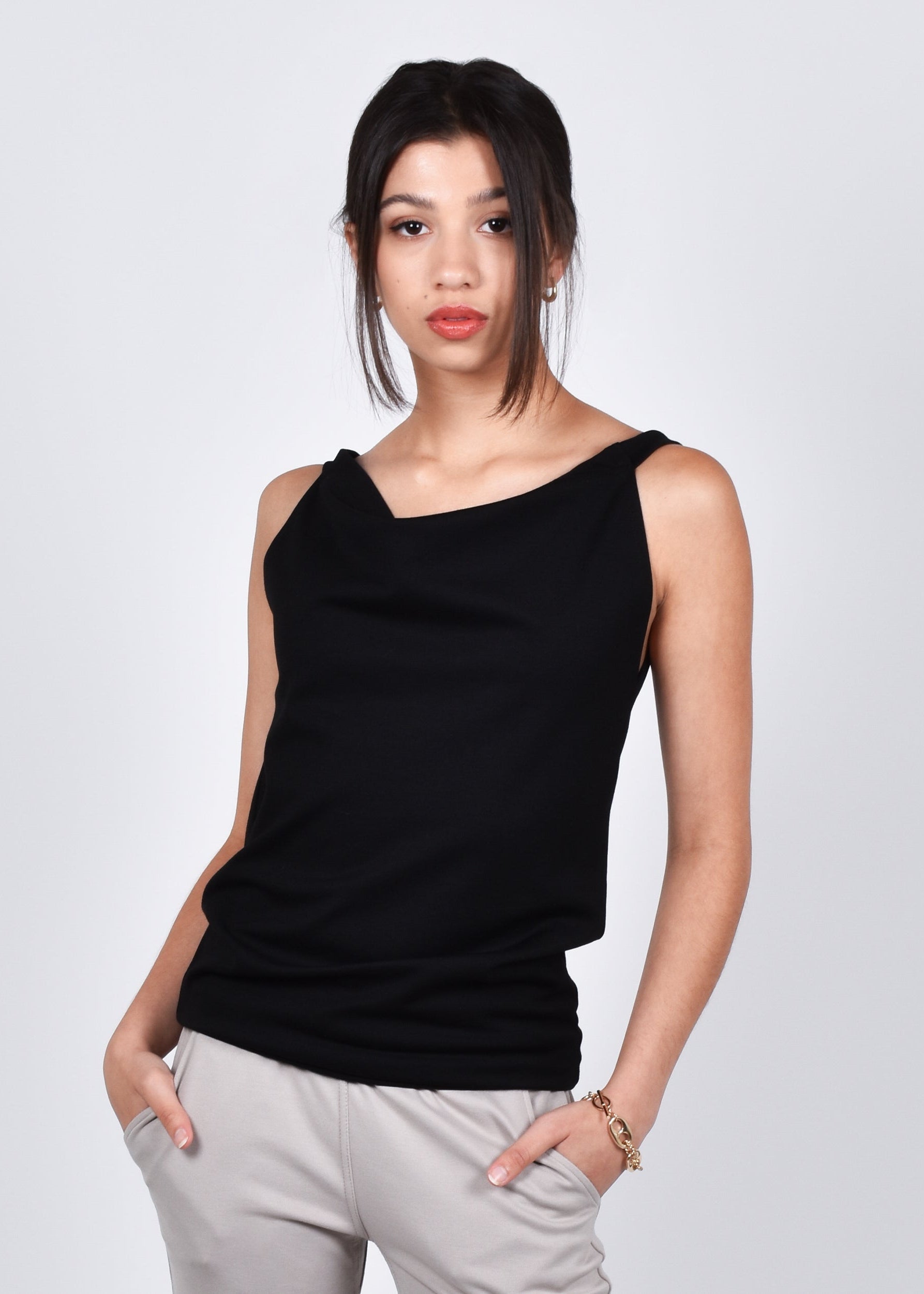 sleeveless cowl neckline top