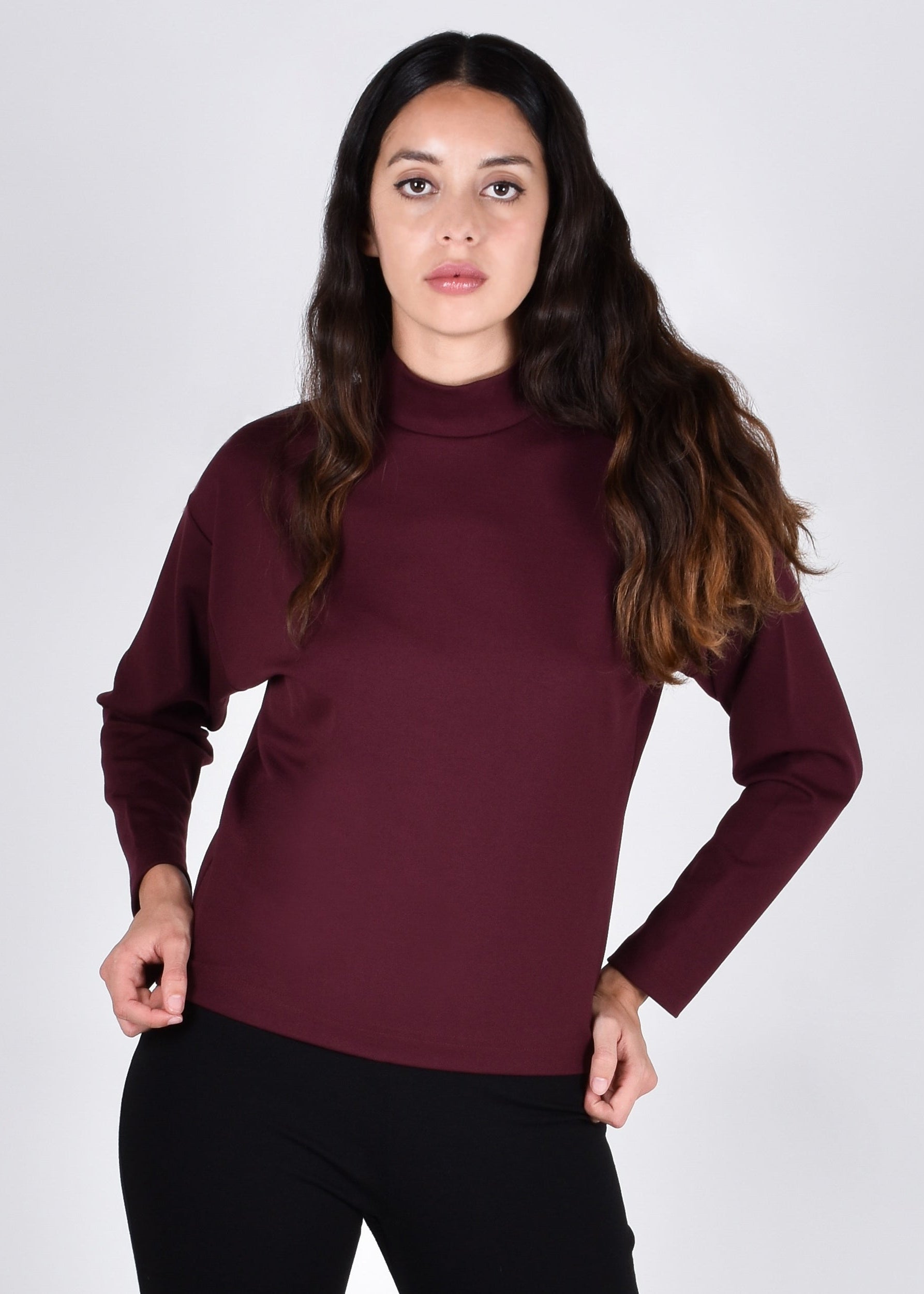 Egret Top Long Sleeve 2-in-1 in Burgundy - PARIDAEZ