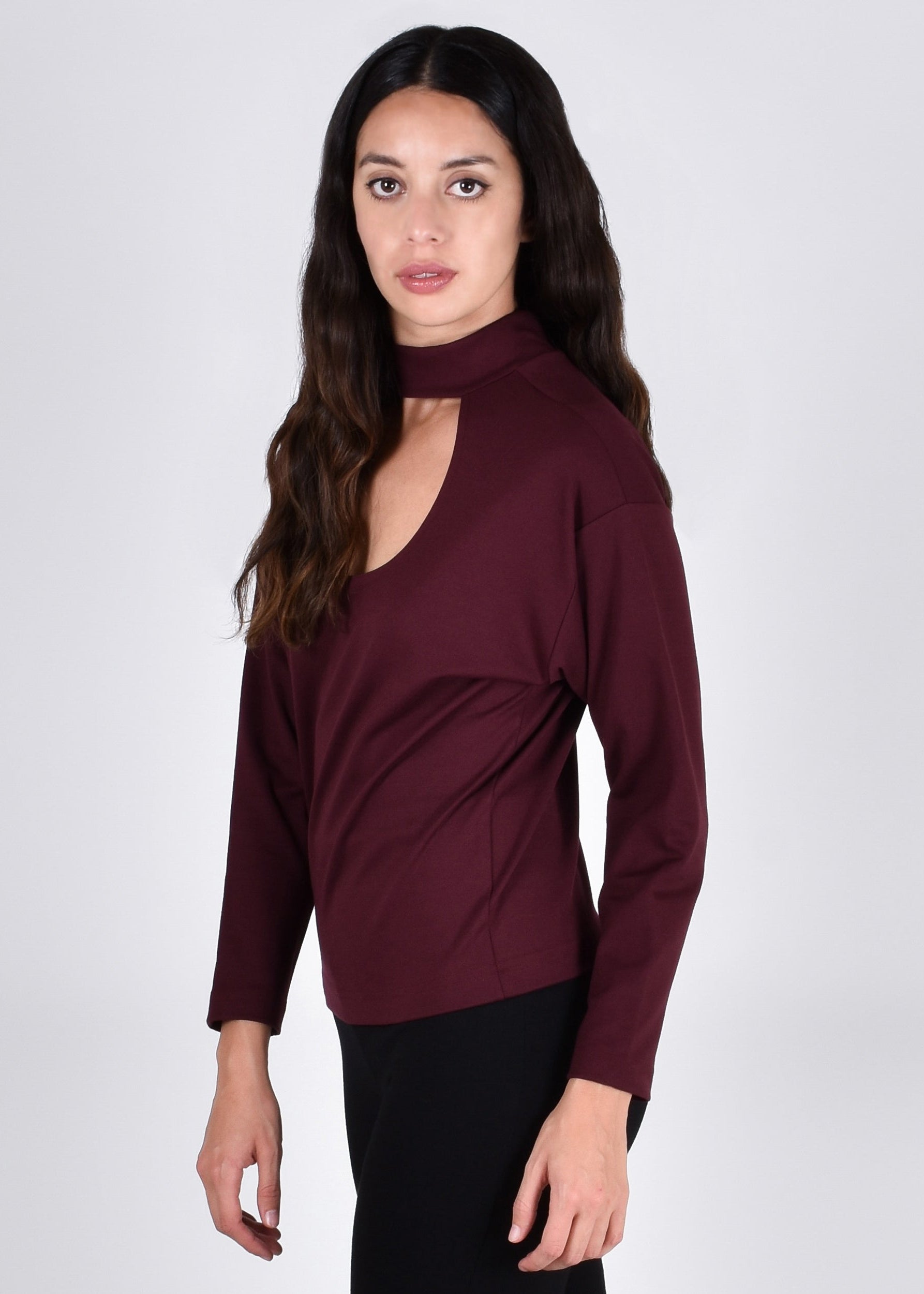 Egret Top Long Sleeve 2-in-1 in Burgundy - PARIDAEZ