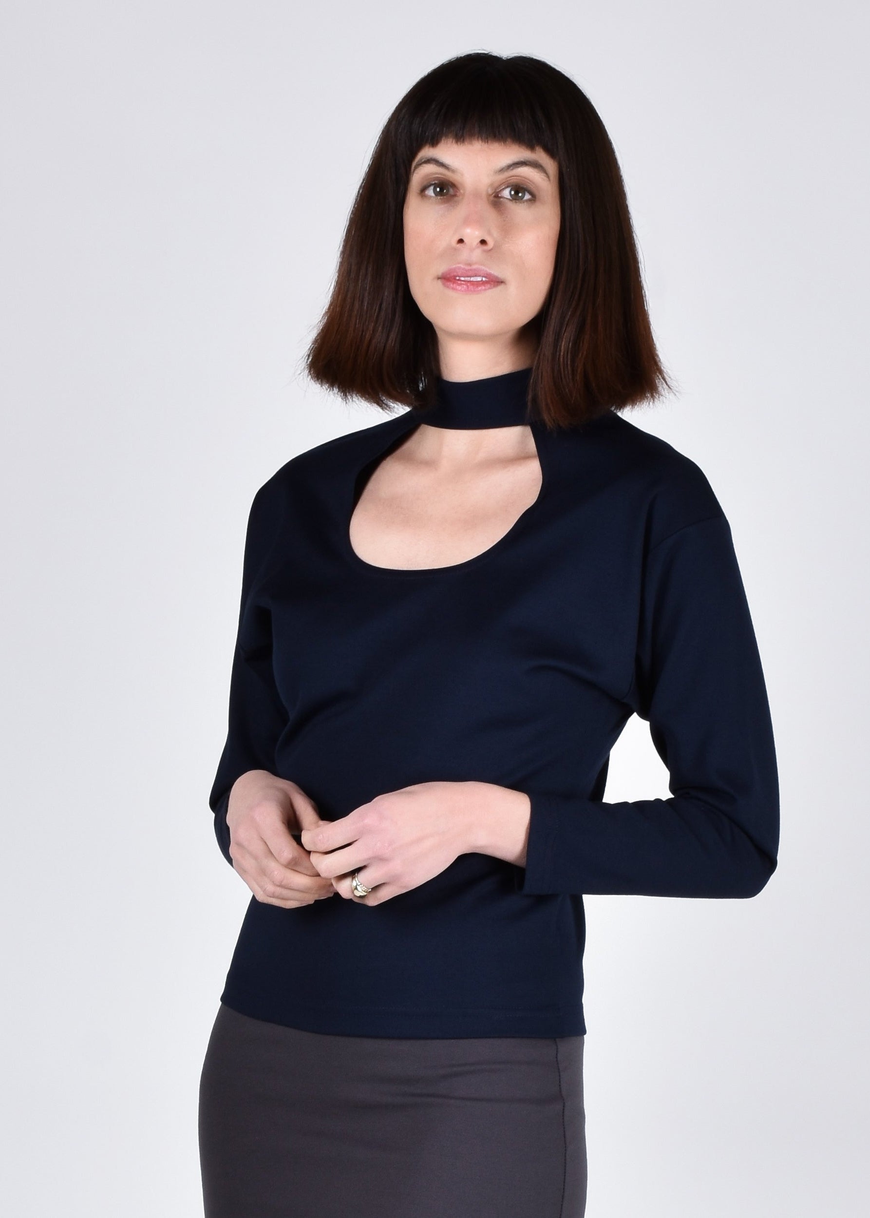 Egret Top Long Sleeve 2-in-1 in Navy - PARIDAEZ
