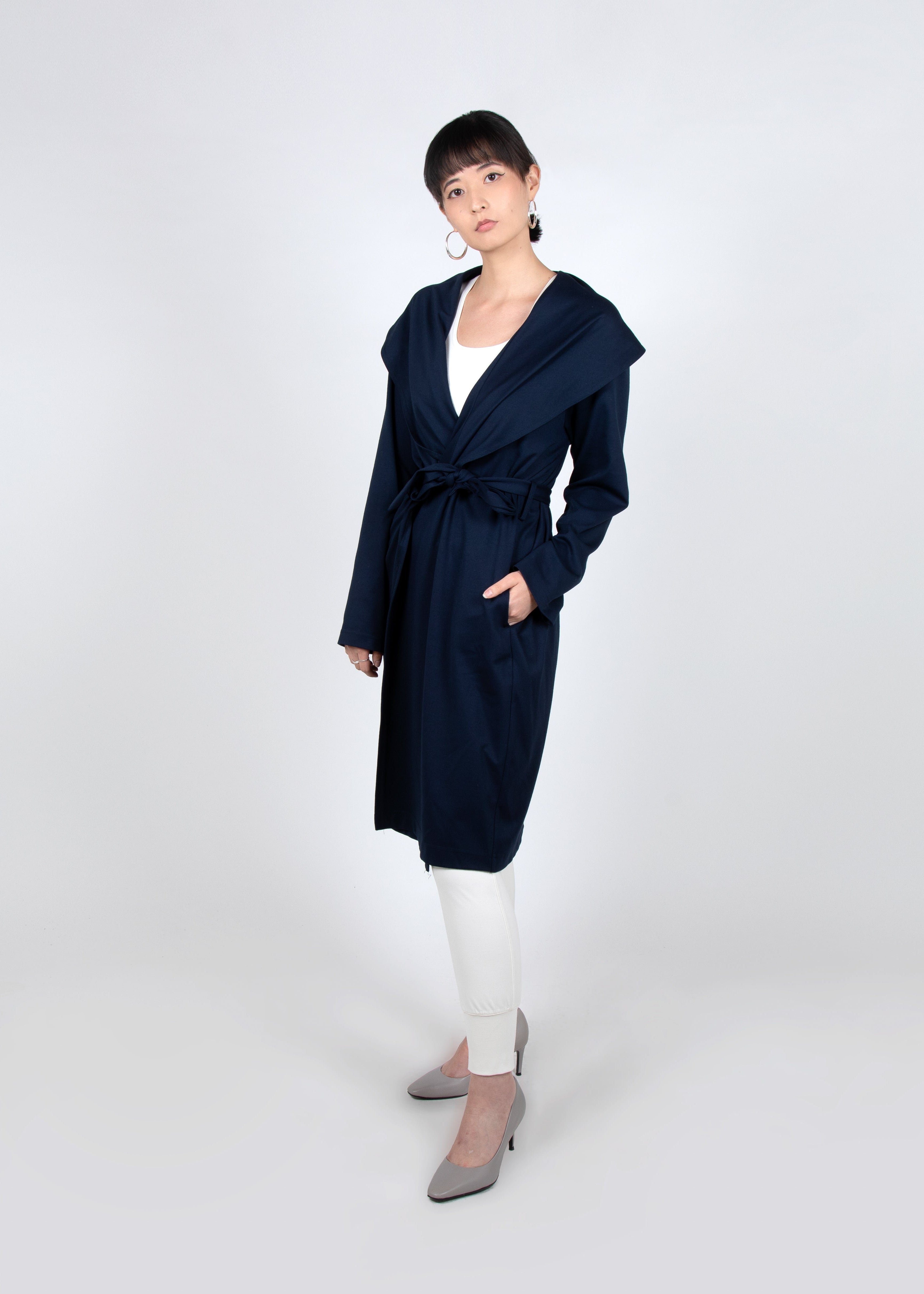 Shawl Collar Trench Coat in Navy