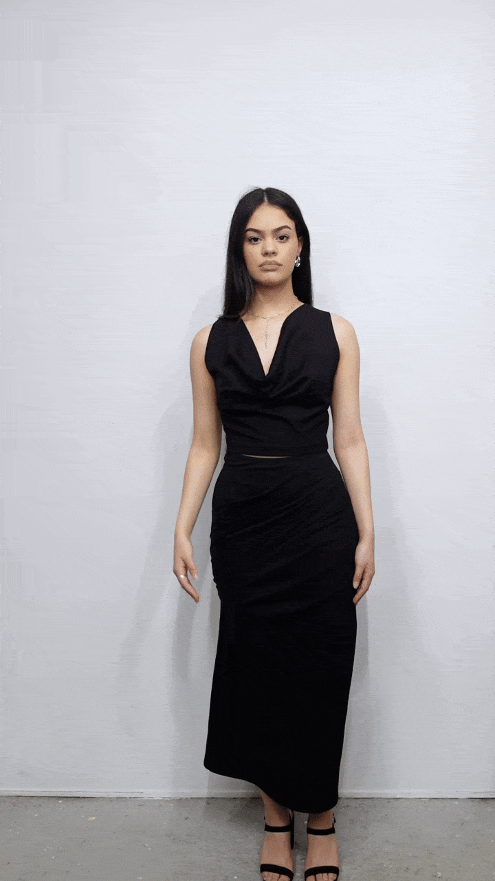 Cowl Neck Sleeveless Top 2-in-1 in Black