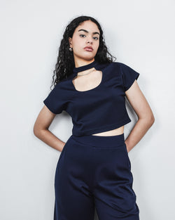 Egret Crop Cap Sleeve 2-in-1 in Navy