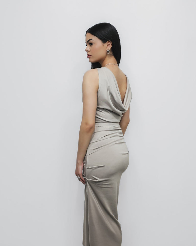 Cowl Neck Sleeveless Top 2-in-1 in Taupe