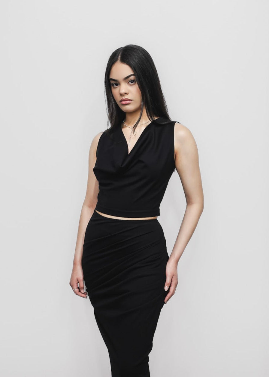 Cowl Neck Sleeveless Top 2-in-1 in Black