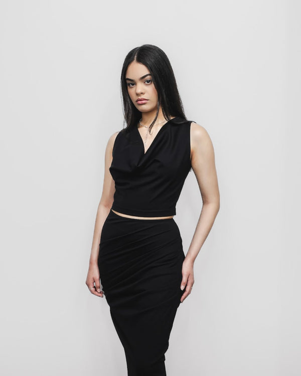 Cowl Neck Sleeveless Top 2-in-1 in Black