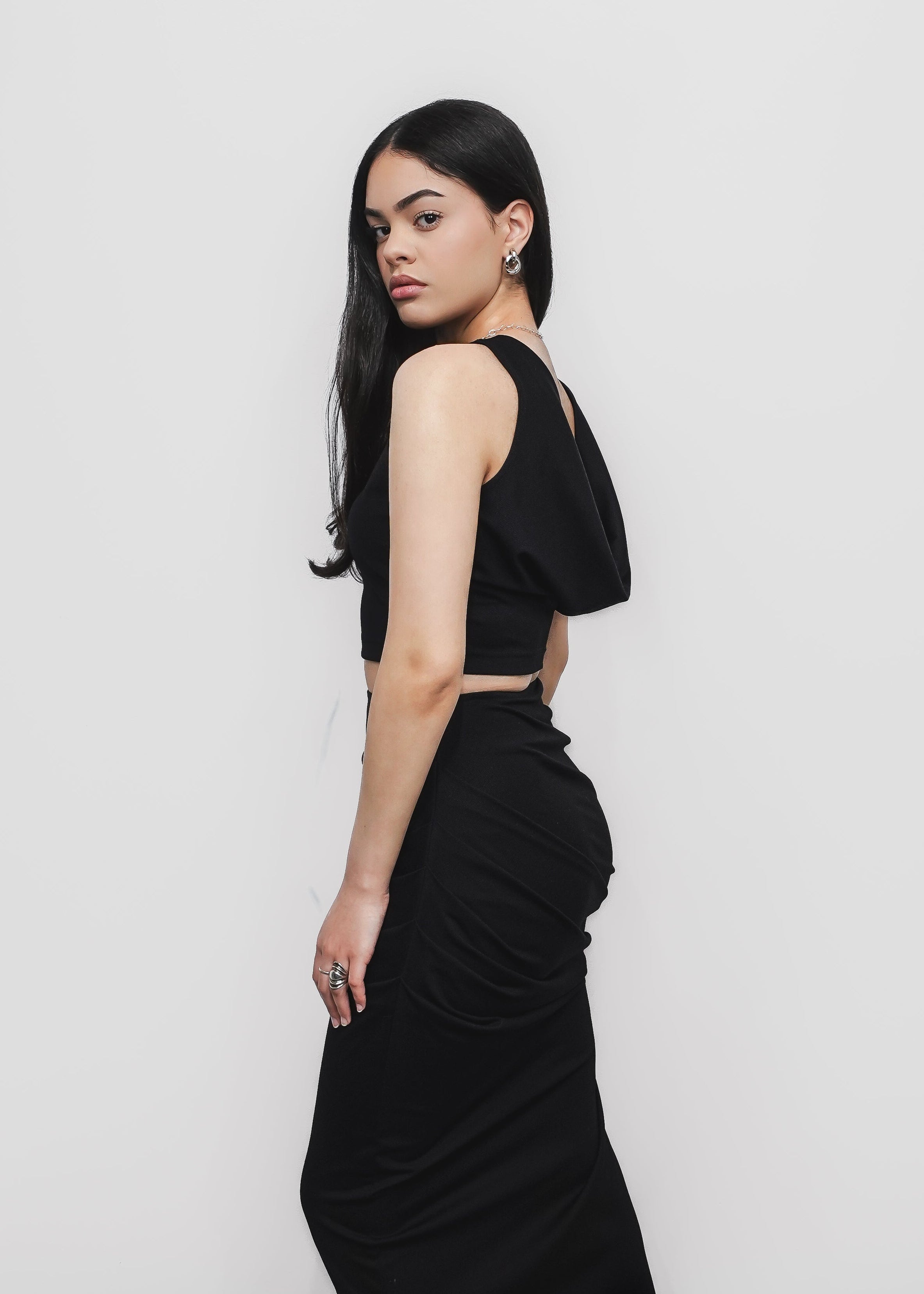 Cowl Neck Sleeveless Top 2-in-1 in Black