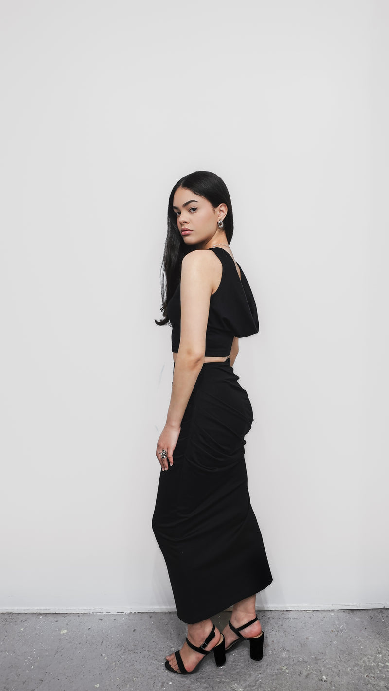 Ruched Skirt Dress 2-in-1 in Black