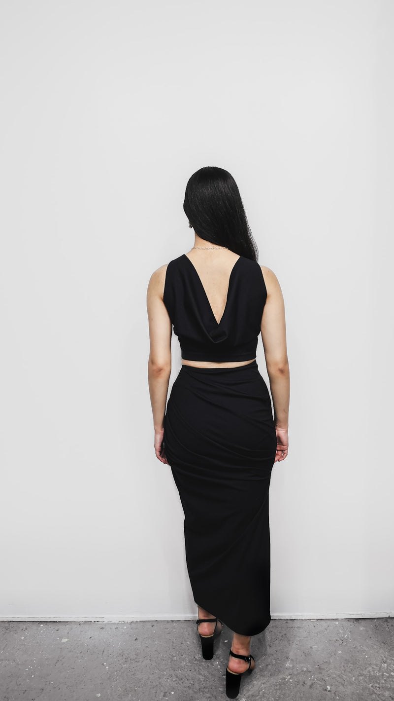 Ruched Skirt Dress 2-in-1 in Black