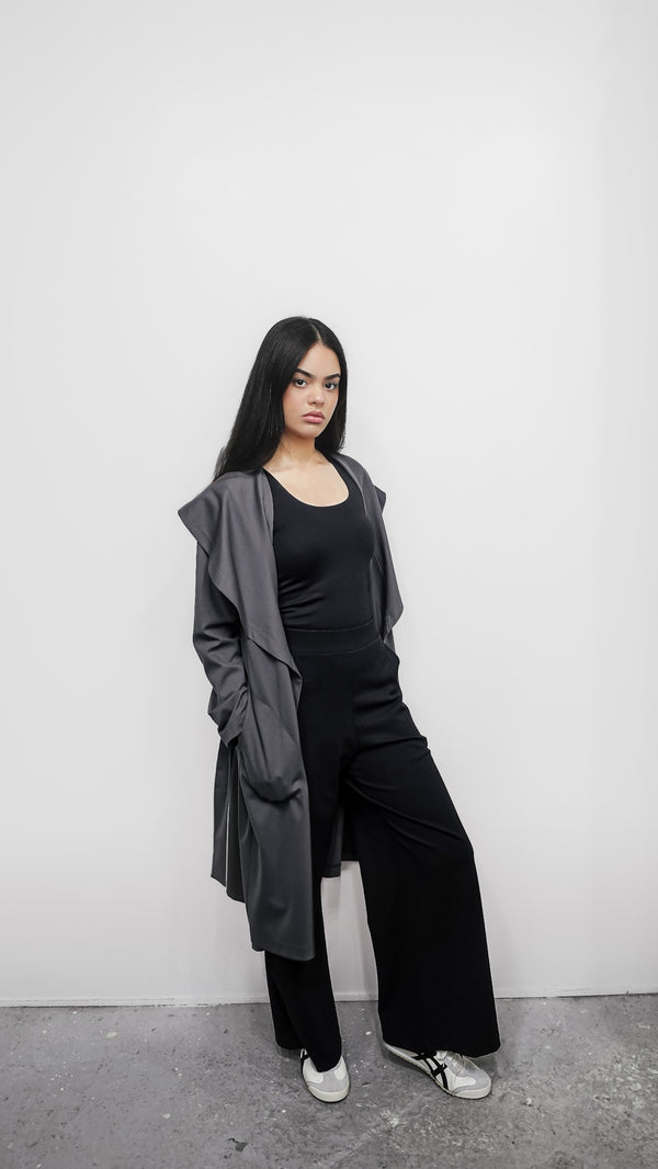 Shawl Collar Trench Coat in Pewter