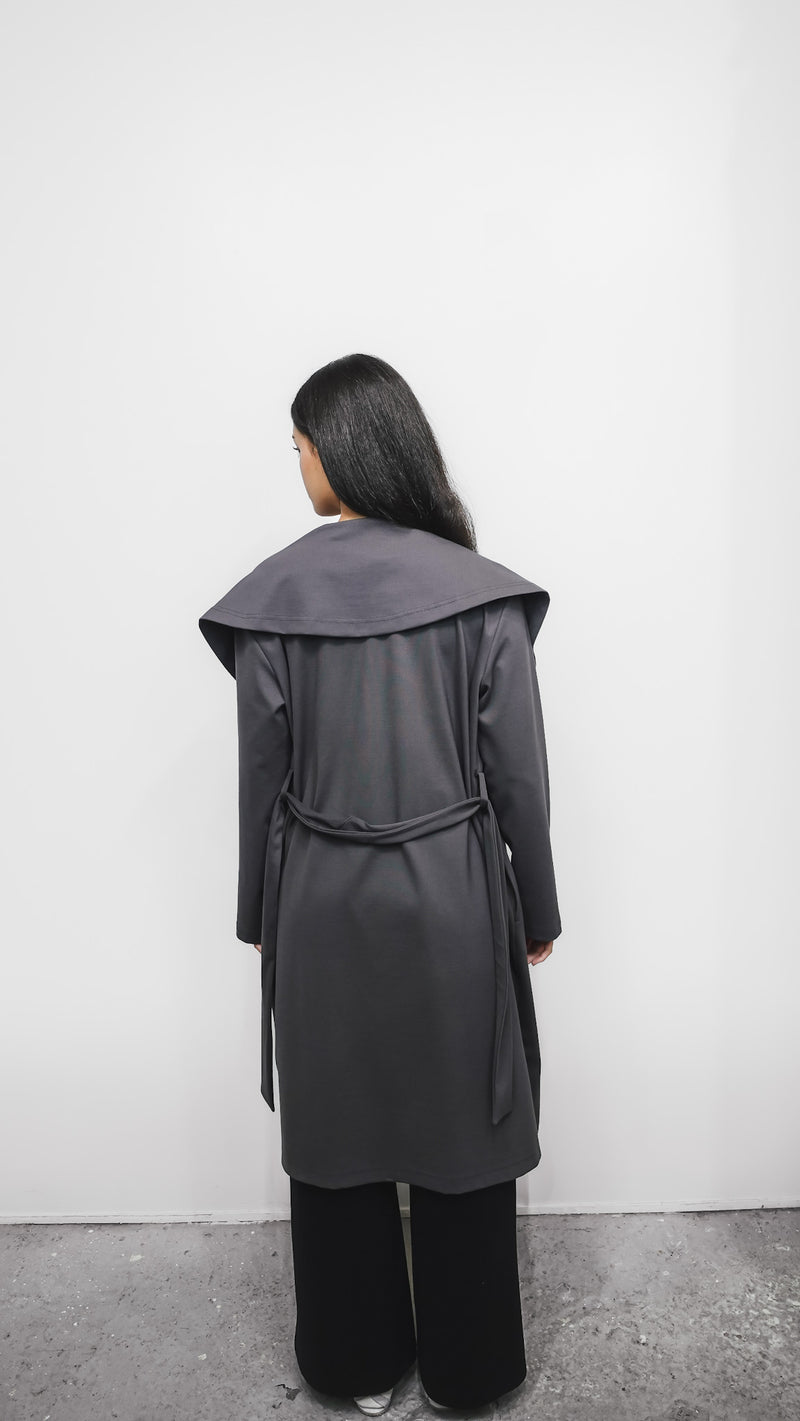 Shawl Collar Trench Coat in Pewter