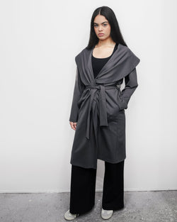Shawl Collar Trench Coat in Pewter