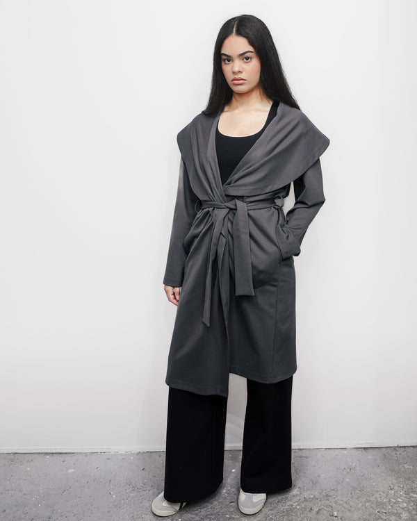 Shawl Collar Trench Coat in Pewter