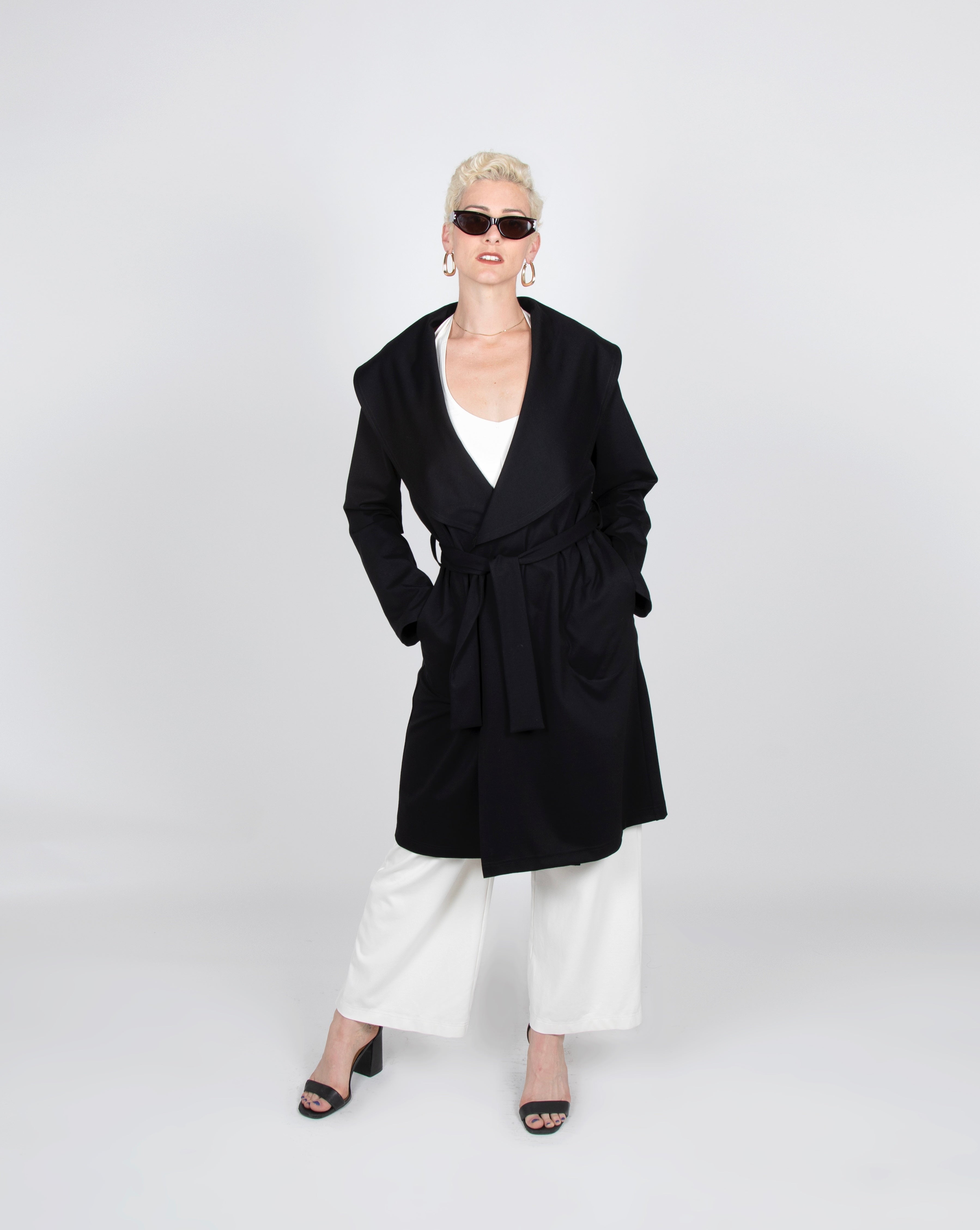 Shawl Collar Trench Coat in Black