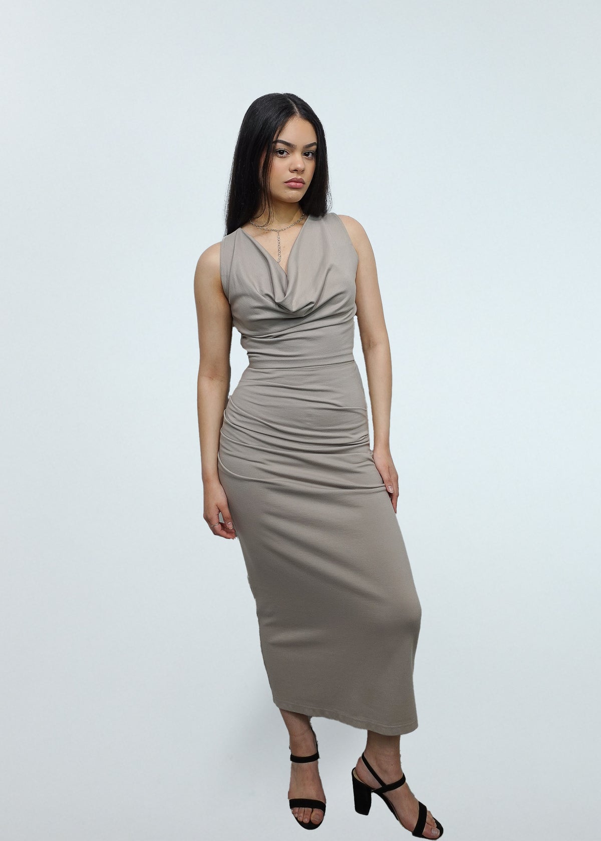 Cowl Neck Sleeveless Top 2-in-1 in Taupe