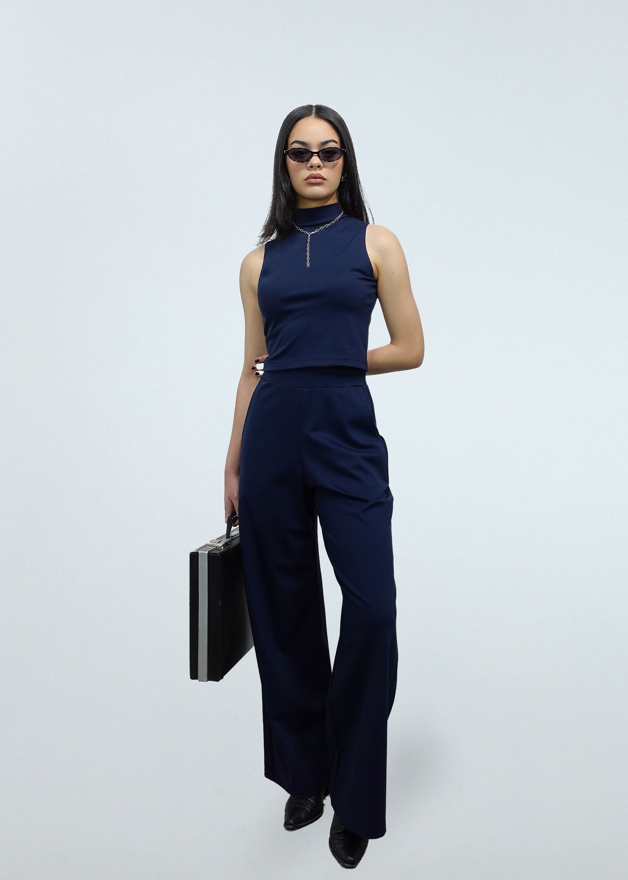 Navy Wide Leg Ponte Palazzo Pants | Bantam Pant