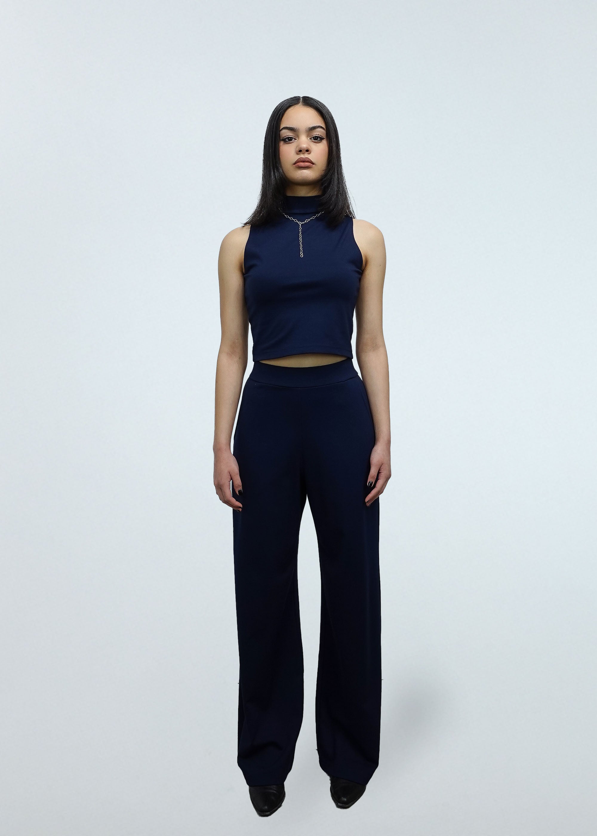 Navy Wide Leg Ponte Palazzo Pants | Bantam Pant