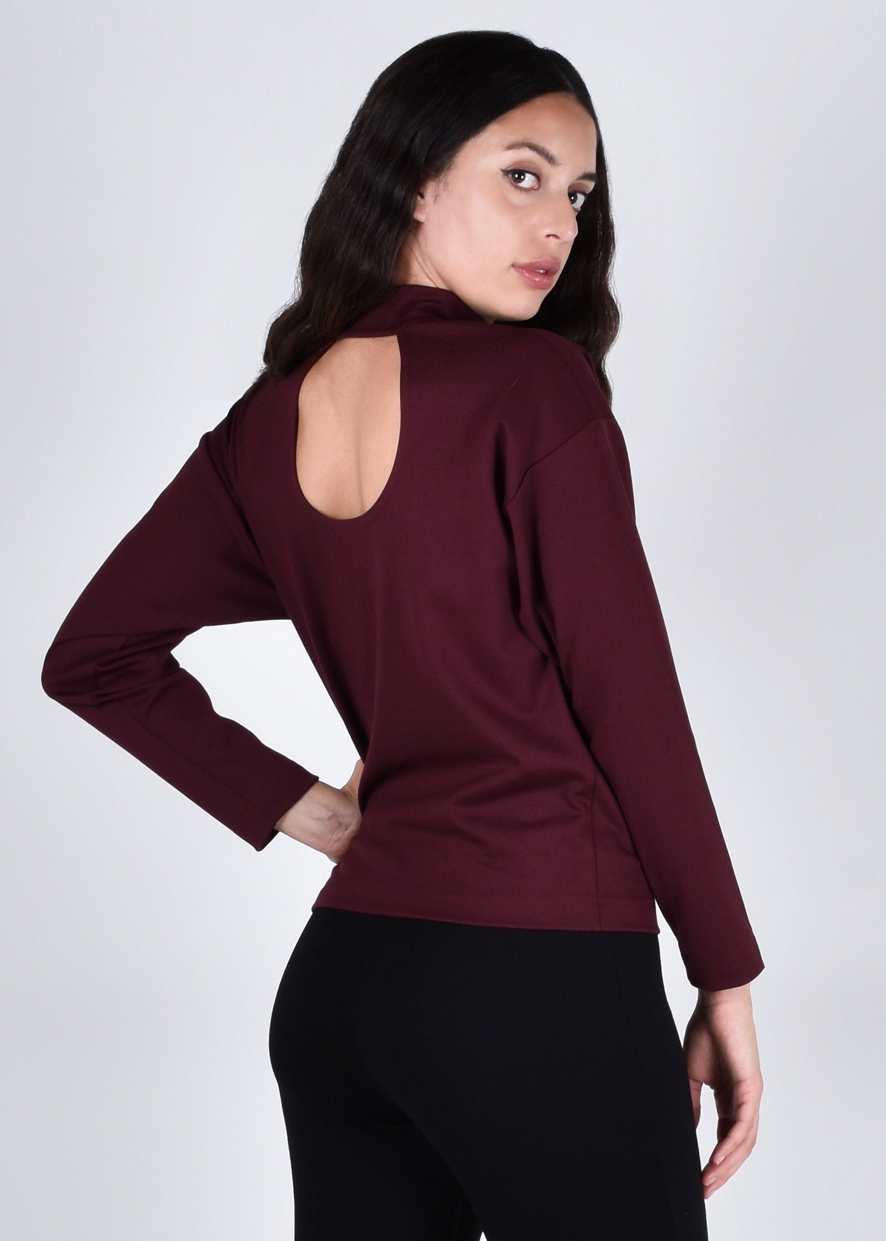 Egret Top Long Sleeve 2-in-1 in Burgundy - PARIDAEZ 