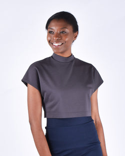 Egret Crop Cap Sleeve 2-in-1 in Pewter - PARIDAEZ 