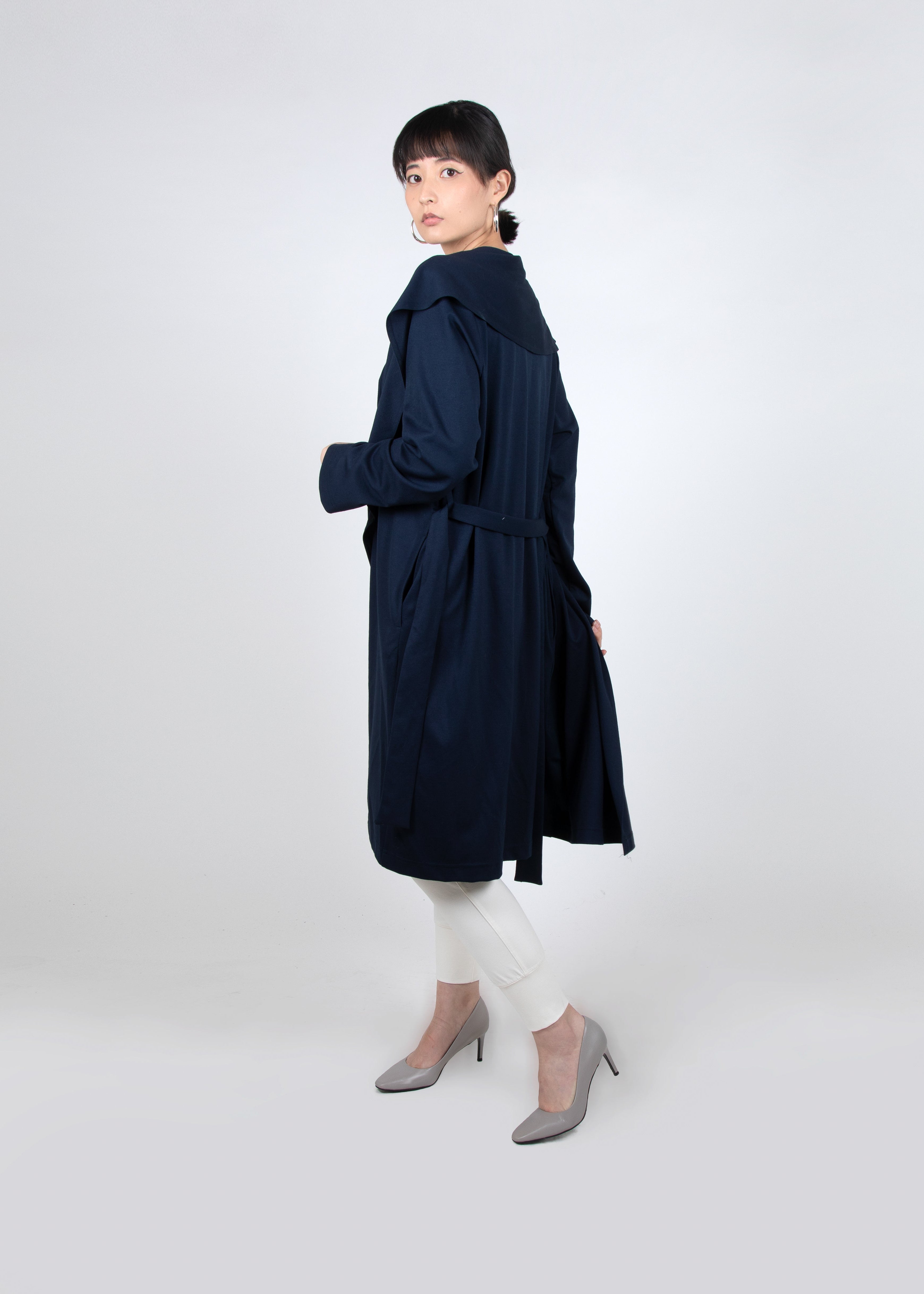 Shawl Collar Trench Coat in Navy